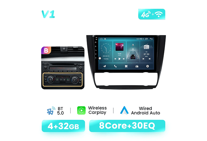 RD078 Android BMW Serie 1 e88 e82 e81 e87 2004-2011 1GB a 8GB RAM e 16GB a 128GB ROM com ou sem Carplay