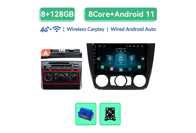 RD078 Android BMW Serie 1 e88 e82 e81 e87 2004-2011 1GB a 8GB RAM e 16GB a 128GB ROM com ou sem Carplay