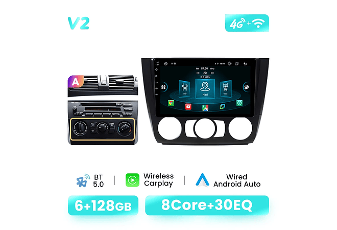 RD078 Android BMW Serie 1 e88 e82 e81 e87 2004-2011 1GB a 8GB RAM e 16GB a 128GB ROM com ou sem Carplay