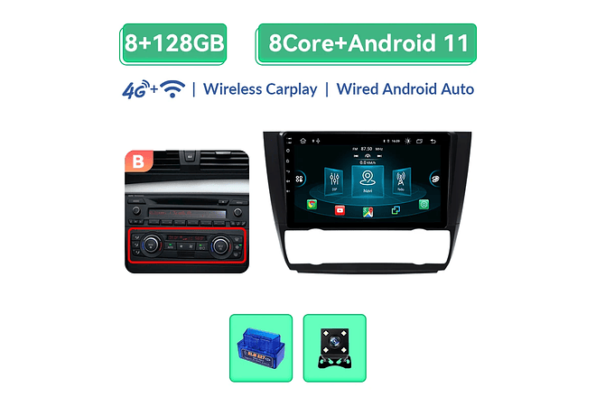 RD078 Android BMW Serie 1 e88 e82 e81 e87 2004-2011 1GB a 8GB RAM e 16GB a 128GB ROM com ou sem Carplay