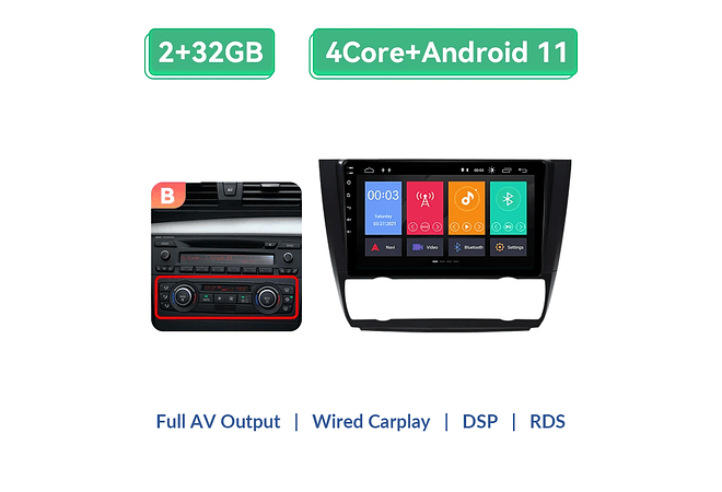 RD078 Android BMW Serie 1 e88 e82 e81 e87 2004-2011 1GB a 8GB RAM e 16GB a 128GB ROM com ou sem Carplay