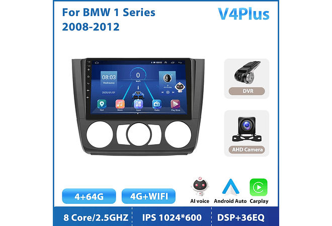 RD079 Android bmw bmw série 1 2008-2012 1GB a 8GB RAM e 16GB a 128GB ROM com ou sem Carplay