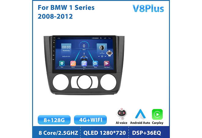 RD079 Android bmw bmw série 1 2008-2012 1GB a 8GB RAM e 16GB a 128GB ROM com ou sem Carplay