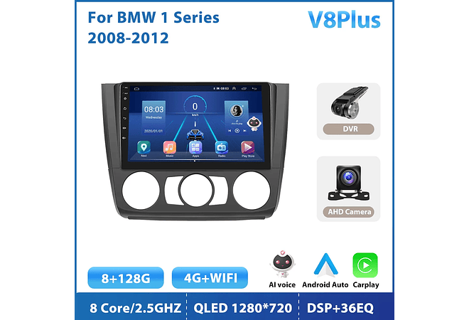 RD079 Android bmw bmw série 1 2008-2012 1GB a 8GB RAM e 16GB a 128GB ROM com ou sem Carplay