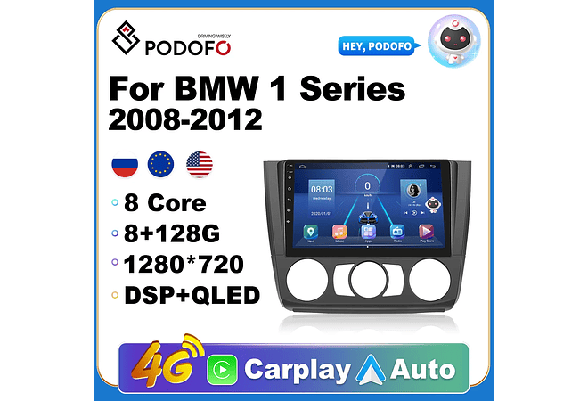 RD079 Android bmw bmw série 1 2008-2012 1GB a 8GB RAM e 16GB a 128GB ROM com ou sem Carplay