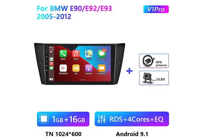 RD080 Android bmw e90 e92 e93 2005-2012 1GB a 8GB RAM e 16GB a 128GB ROM com ou sem Carplay