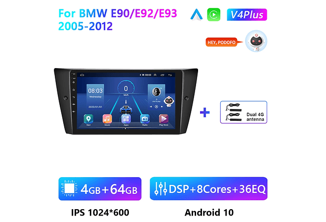 RD080 Android bmw e90 e92 e93 2005-2012 1GB a 8GB RAM e 16GB a 128GB ROM com ou sem Carplay