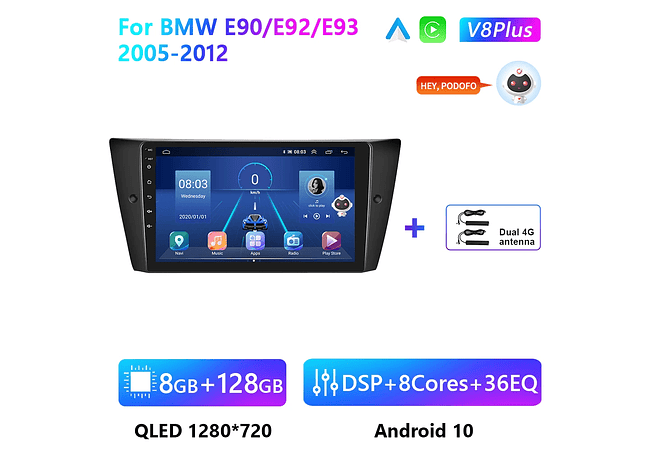 RD080 Android bmw e90 e92 e93 2005-2012 1GB a 8GB RAM e 16GB a 128GB ROM com ou sem Carplay
