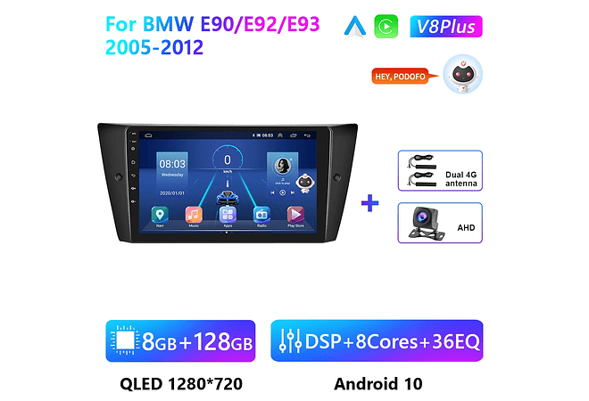 RD080 Android bmw e90 e92 e93 2005-2012 1GB a 8GB RAM e 16GB a 128GB ROM com ou sem Carplay