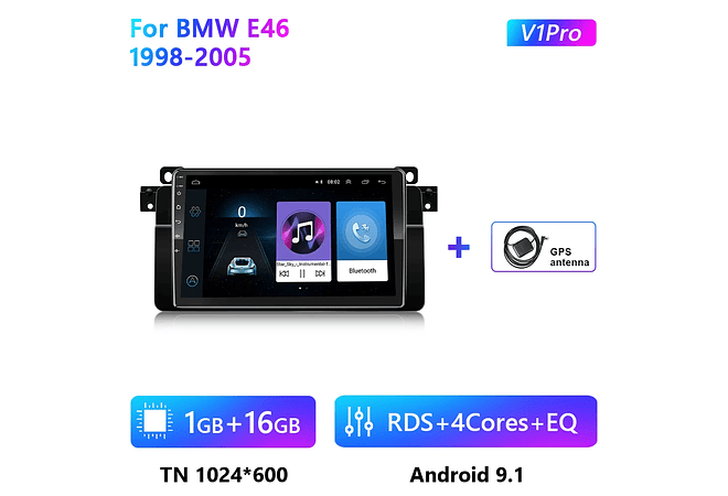 RD081 Android bmw e46 m3 318/320/325/330/335 1998-2005 1GB a 8GB RAM e 16GB a 128GB ROM com ou sem Carplay