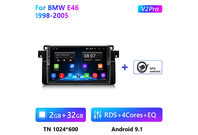 RD081 Android bmw e46 m3 318/320/325/330/335 1998-2005 1GB a 8GB RAM e 16GB a 128GB ROM com ou sem Carplay