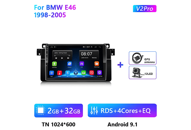 RD081 Android bmw e46 m3 318/320/325/330/335 1998-2005 1GB a 8GB RAM e 16GB a 128GB ROM com ou sem Carplay