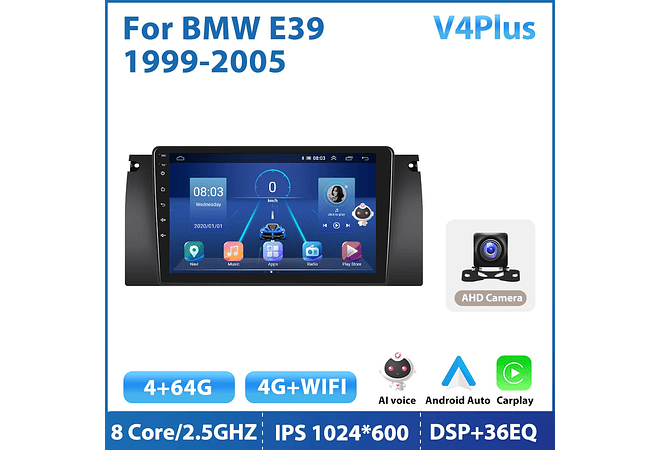 RD082 Android bmw e39 1999-2005 1GB a 8GB RAM e 16GB a 128GB ROM com ou sem Carplay