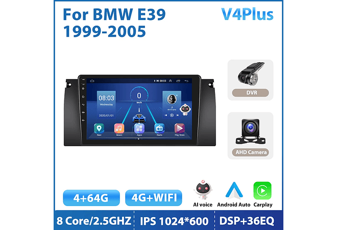 RD082 Android bmw e39 1999-2005 1GB a 8GB RAM e 16GB a 128GB ROM com ou sem Carplay