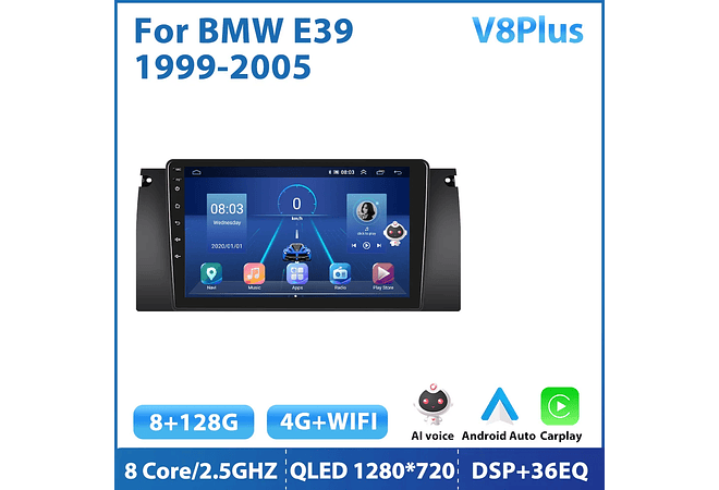 RD082 Android bmw e39 1999-2005 1GB a 8GB RAM e 16GB a 128GB ROM com ou sem Carplay