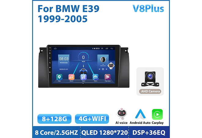 RD082 Android bmw e39 1999-2005 1GB a 8GB RAM e 16GB a 128GB ROM com ou sem Carplay