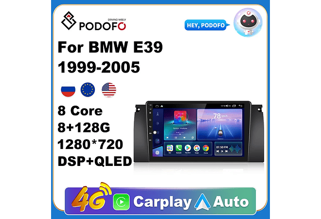 RD082 Android bmw e39 1999-2005 1GB a 8GB RAM e 16GB a 128GB ROM com ou sem Carplay