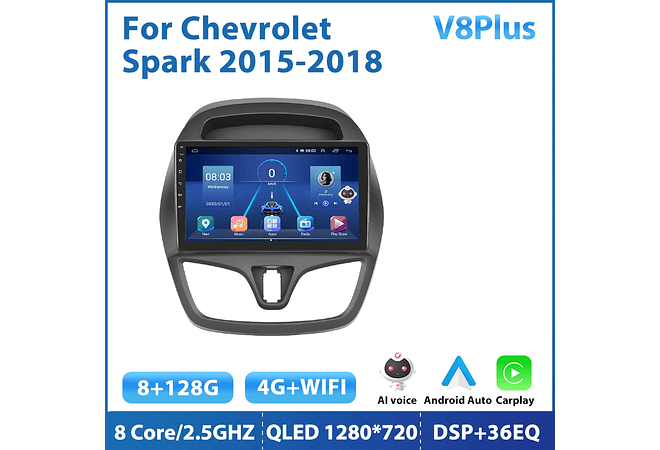 RD084 Android chevrolet spark 2015-2018 1GB a 8GB RAM e 16GB a 128GB ROM com ou sem Carplay