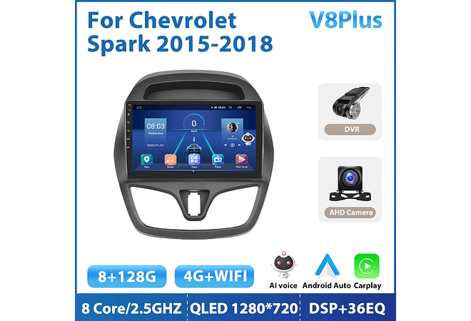 RD084 Android chevrolet spark 2015-2018 1GB a 8GB RAM e 16GB a 128GB ROM com ou sem Carplay