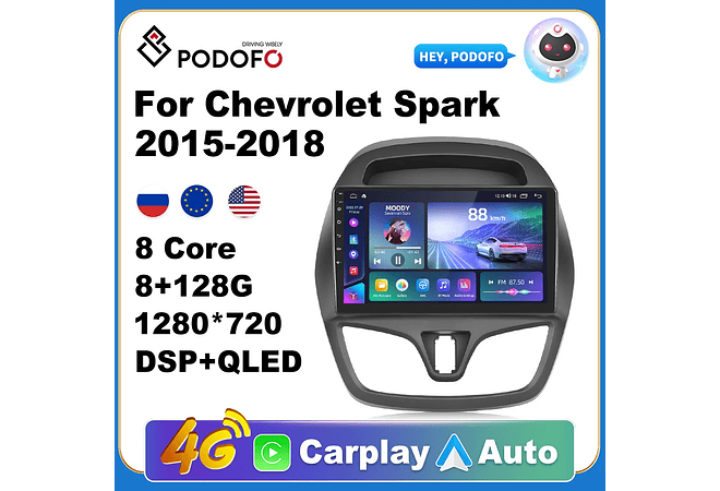 RD084 Android chevrolet spark 2015-2018 1GB a 8GB RAM e 16GB a 128GB ROM com ou sem Carplay