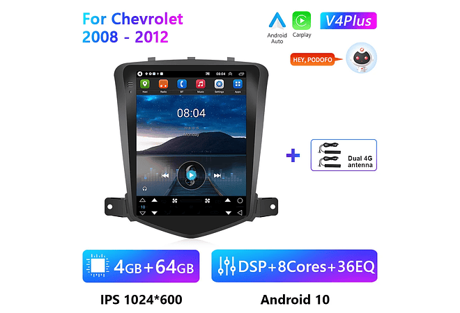 RD085 Android chevrolet cruze j300 2008-2012 1GB a 8GB RAM e 16GB a 128GB ROM com ou sem Carplay