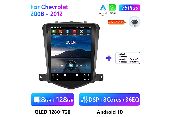 RD085 Android chevrolet cruze j300 2008-2012 1GB a 8GB RAM e 16GB a 128GB ROM com ou sem Carplay