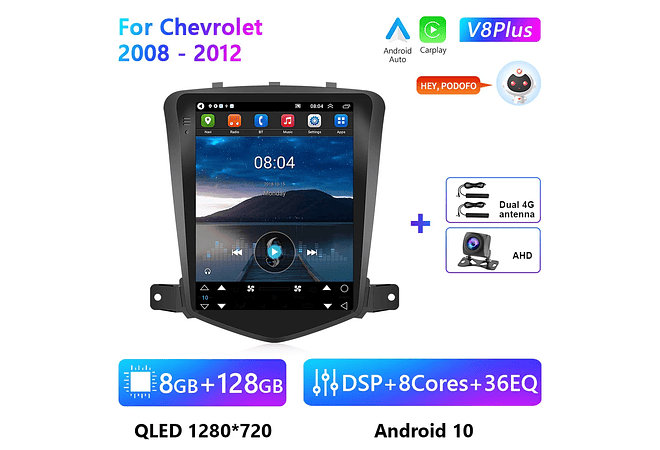 RD085 Android chevrolet cruze j300 2008-2012 1GB a 8GB RAM e 16GB a 128GB ROM com ou sem Carplay