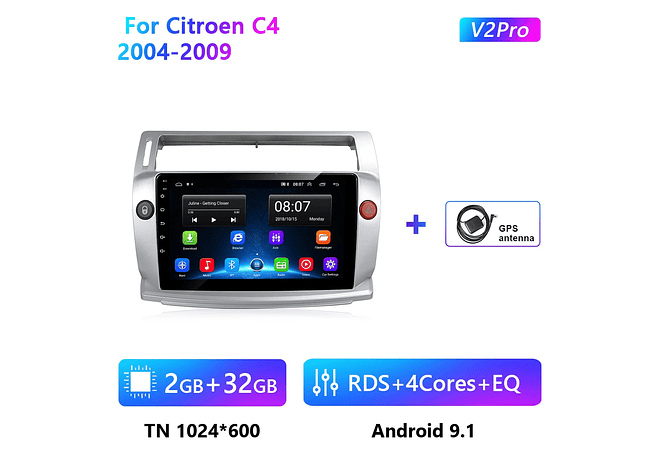 RD090 Android citroen C4 c-triomphe c-quatre 2004-2009 1GB a 8GB RAM e 16GB a 128GB ROM com ou sem Carplay