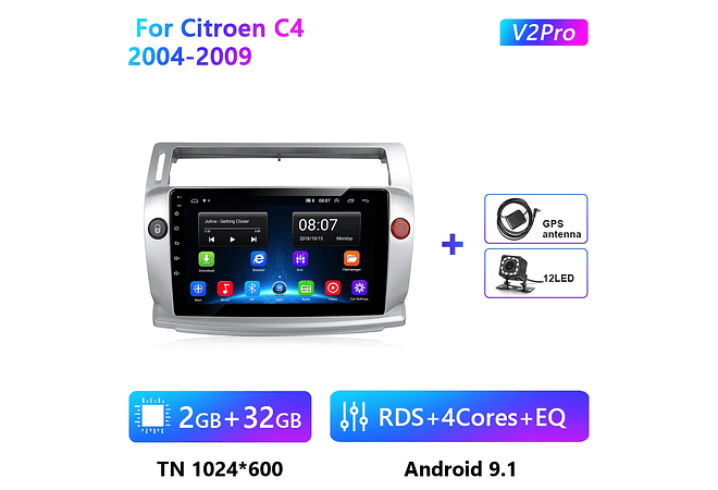 RD090 Android citroen C4 c-triomphe c-quatre 2004-2009 1GB a 8GB RAM e 16GB a 128GB ROM com ou sem Carplay