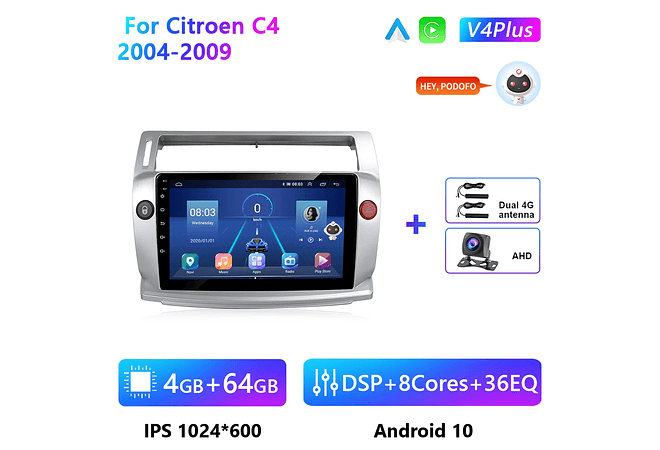 RD090 Android citroen C4 c-triomphe c-quatre 2004-2009 1GB a 8GB RAM e 16GB a 128GB ROM com ou sem Carplay