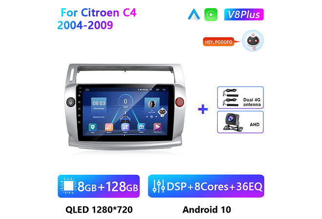 RD090 Android citroen C4 c-triomphe c-quatre 2004-2009 1GB a 8GB RAM e 16GB a 128GB ROM com ou sem Carplay