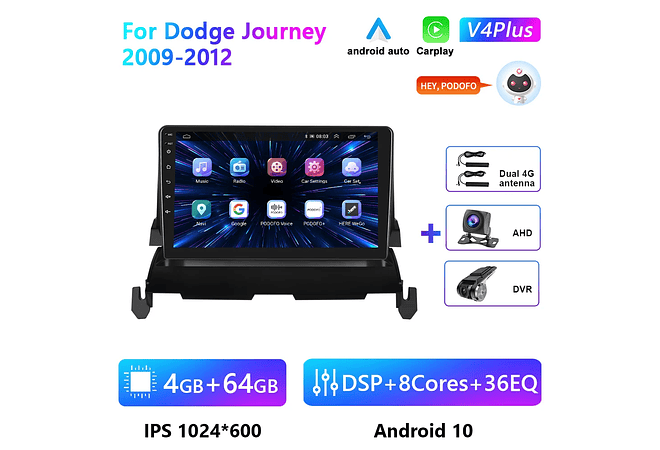RD091 Android dodge journey 2009-2012 1GB a 8GB RAM e 16GB a 128GB ROM com ou sem Carplay