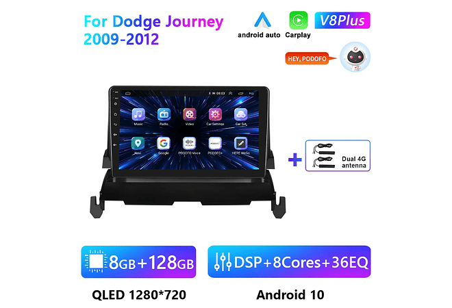 RD091 Android dodge journey 2009-2012 1GB a 8GB RAM e 16GB a 128GB ROM com ou sem Carplay