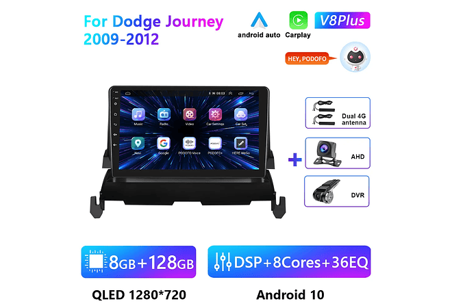RD091 Android dodge journey 2009-2012 1GB a 8GB RAM e 16GB a 128GB ROM com ou sem Carplay