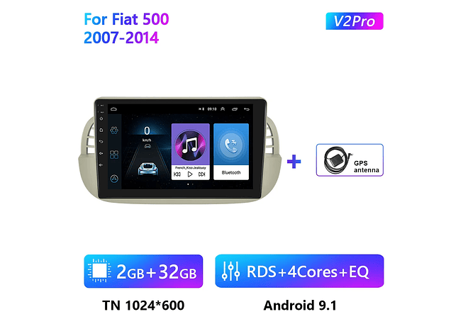 RD093 Android fiat 500 2007-2014 1GB a 8GB RAM e 16GB a 128GB ROM com ou sem Carplay