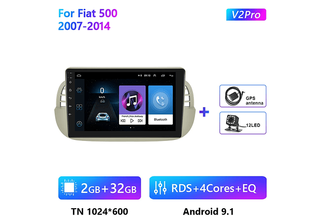 RD093 Android fiat 500 2007-2014 1GB a 8GB RAM e 16GB a 128GB ROM com ou sem Carplay