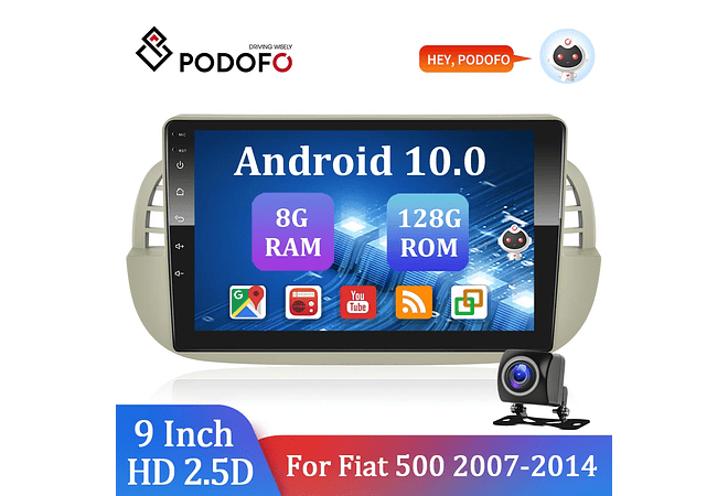 RD093 Android fiat 500 2007-2014 1GB a 8GB RAM e 16GB a 128GB ROM com ou sem Carplay