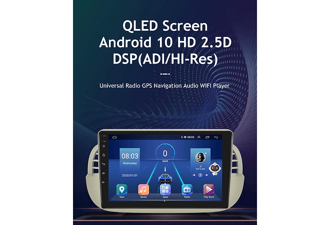 RD093 Android fiat 500 2007-2014 1GB a 8GB RAM e 16GB a 128GB ROM com ou sem Carplay