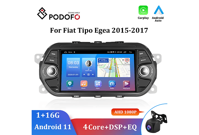 RD094 Android fiat tipo egea 2015-2017 1GB a 8GB RAM e 16GB a 128GB ROM com ou sem Carplay