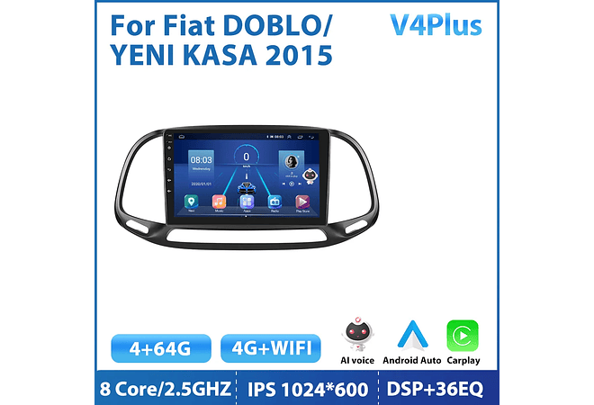 RD095 Android fiat doblo yeni kasa 2015 1GB a 8GB RAM e 16GB a 128GB ROM com ou sem Carplay