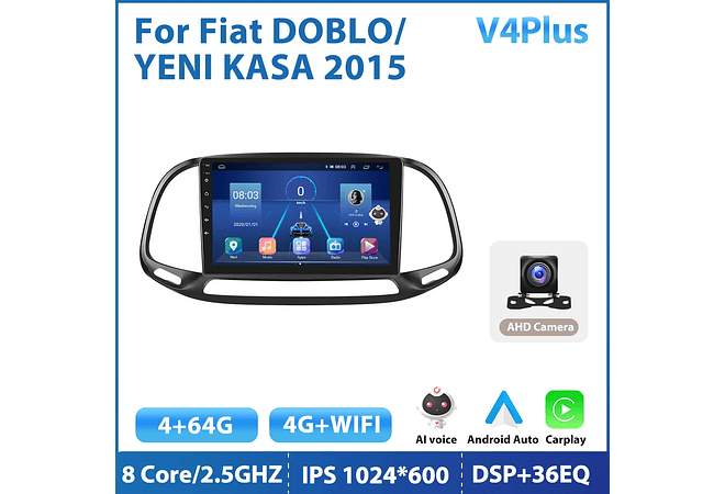 RD095 Android fiat doblo yeni kasa 2015 1GB a 8GB RAM e 16GB a 128GB ROM com ou sem Carplay