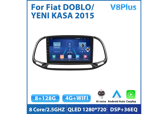 RD095 Android fiat doblo yeni kasa 2015 1GB a 8GB RAM e 16GB a 128GB ROM com ou sem Carplay