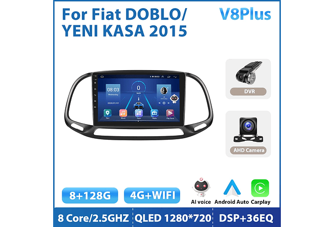 RD095 Android fiat doblo yeni kasa 2015 1GB a 8GB RAM e 16GB a 128GB ROM com ou sem Carplay