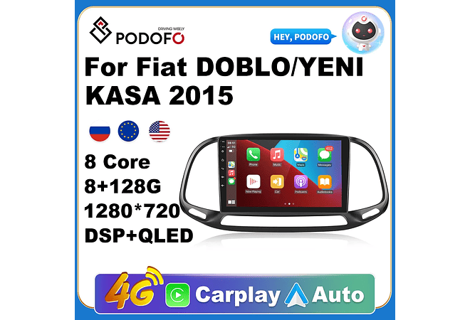 RD095 Android fiat doblo yeni kasa 2015 1GB a 8GB RAM e 16GB a 128GB ROM com ou sem Carplay