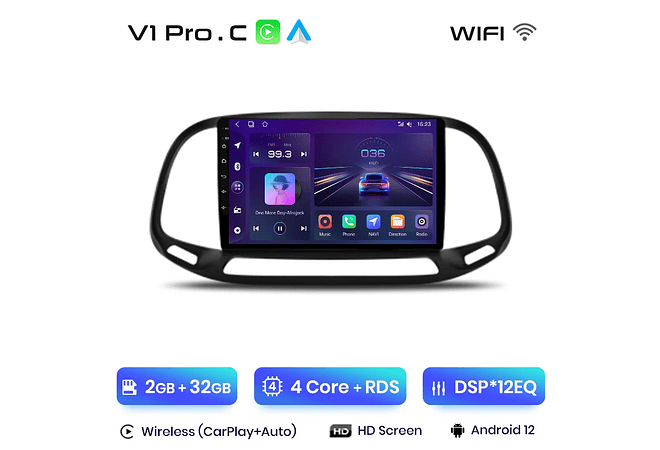 RD095 Android fiat doblo yeni kasa 2015 1GB a 8GB RAM e 16GB a 128GB ROM com ou sem Carplay