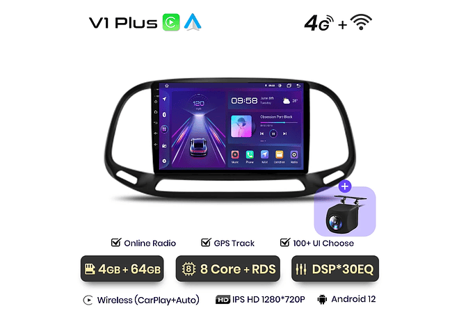 RD095 Android fiat doblo yeni kasa 2015 1GB a 8GB RAM e 16GB a 128GB ROM com ou sem Carplay