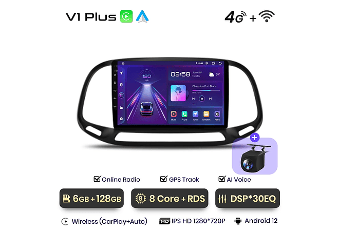 RD095 Android fiat doblo yeni kasa 2015 1GB a 8GB RAM e 16GB a 128GB ROM com ou sem Carplay