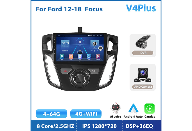 RD099 Android ford focus 2012-2018 1GB a 8GB RAM e 16GB a 128GB ROM com ou sem Carplay