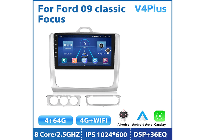 RD102 Android ford focus 2 mk2 2004-2011 1GB a 8GB RAM e 16GB a 128GB ROM com ou sem Carplay