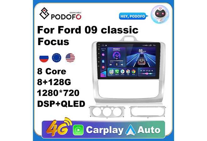 RD102 Android ford focus 2 mk2 2004-2011 1GB a 8GB RAM e 16GB a 128GB ROM com ou sem Carplay